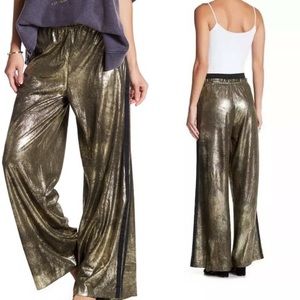 FREE PEOPLE Metallic Gold Wide Leg Pants